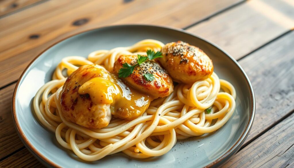 Garlic Butter Chicken Bites with Creamy Parmesan Pasta